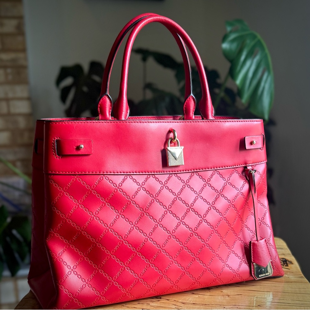NWT MICHAEL Michael Kors Bright Red Gramercy LG Satchel Removable Strap